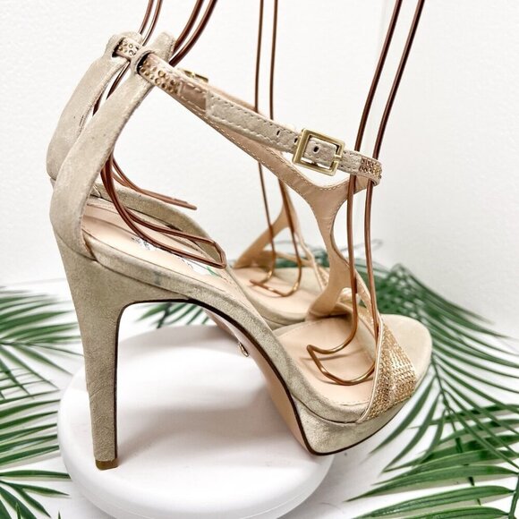 PELLE MODA Onora T-Strap Rhinestones High Heel Sandals In Platinum Size 7M - Picture 7 of 15